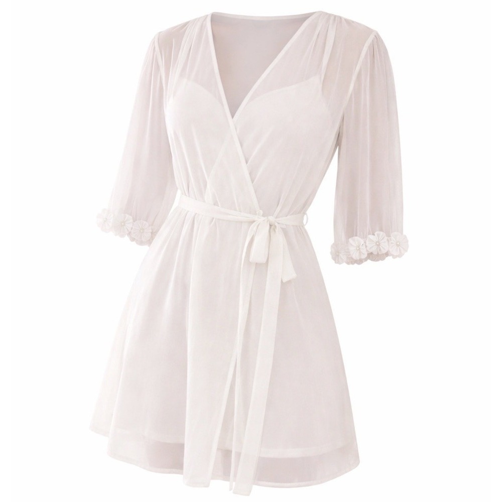 Oscar De La Renta Sheer White Bridal Wrap Size Large 90's Lingerie Robe Boudoir - Picture 3 of 15